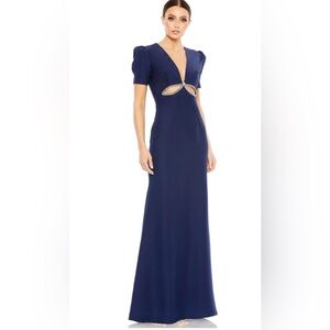Mac Duggal Navy Blue Maxi Dress with Cutout Detail